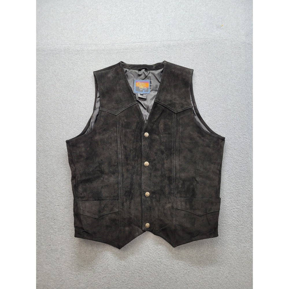 Cripple Creek Men Vest XL Brown Suede Leather Western Snap Front Cowboy Ranch